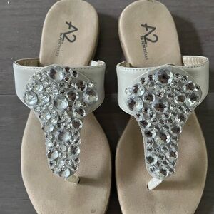 A2 by Aerosoles White Embellished Women's Sandals